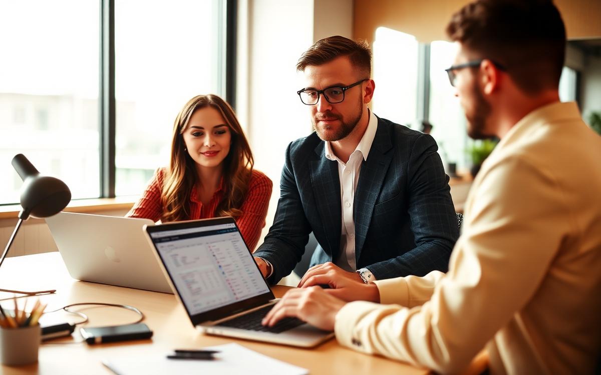 Team marketing che analizza la segmentazione della customer base su laptop